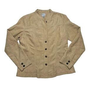 CHICOS Faux Suede Beige Mandarin Collar Jacket Sz 1‎ Medium 8